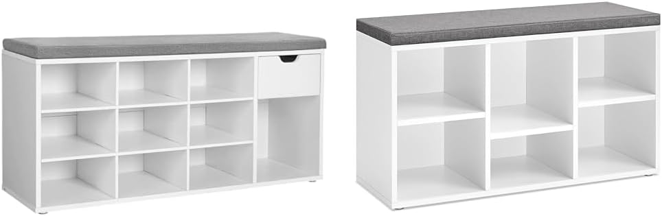 White Gray Multi Compartment Shoe Storage Bench