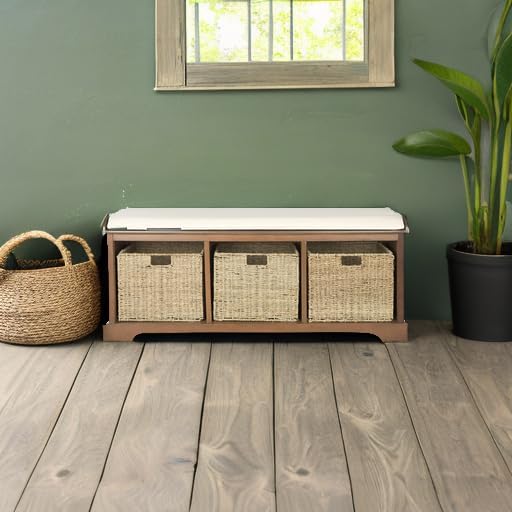 Brown Farmhouse Lift Top Solid Wood Storage Bench