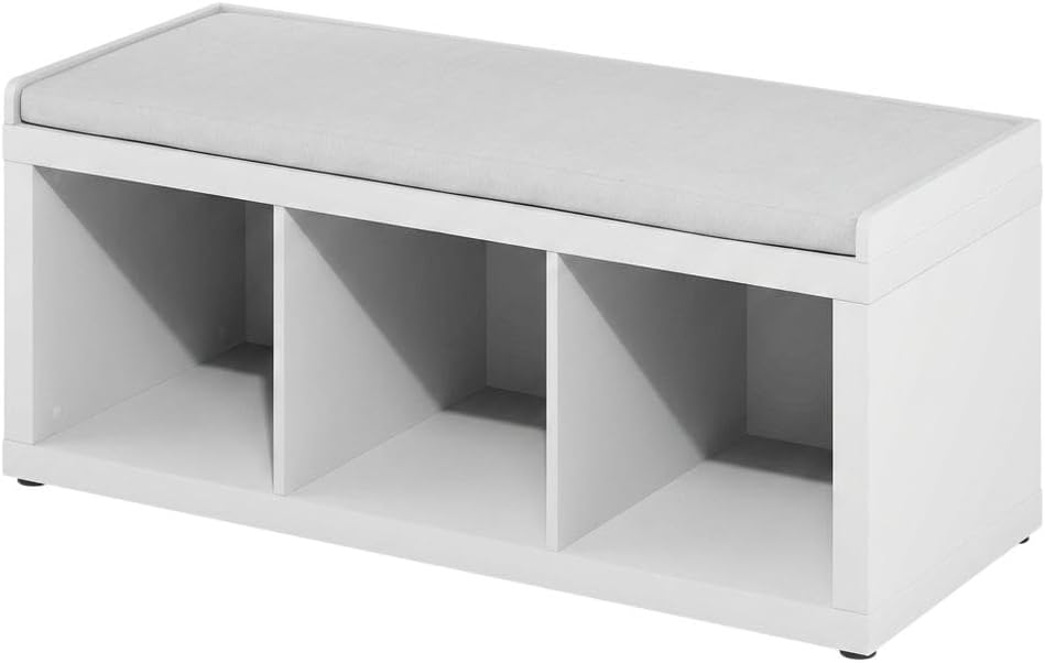 White Wood 3-Cube Cushioned Storage Bench