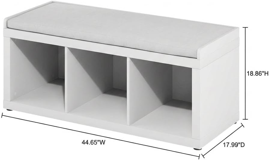 White Wood 3-Cube Cushioned Storage Bench