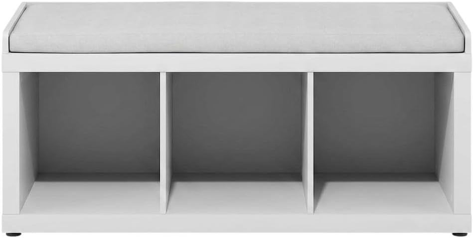 White Wood 3-Cube Cushioned Storage Bench