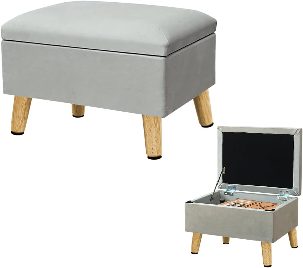 Gray Storage Foot Stool Ottoman