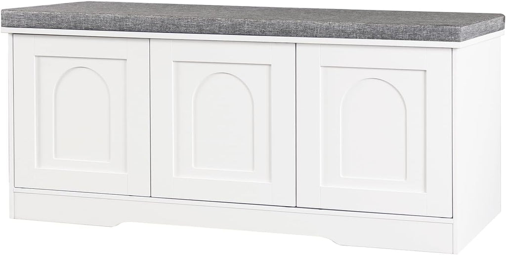 White 6-Cubby Door Storage Shoe Bench with Cushion