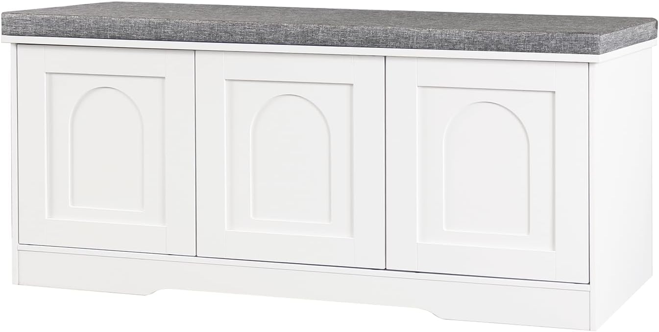 White 6-Cubby Door Storage Shoe Bench with Cushion