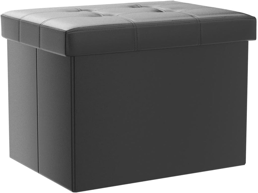 Black 2-Pack Folding Leather Storage Stools