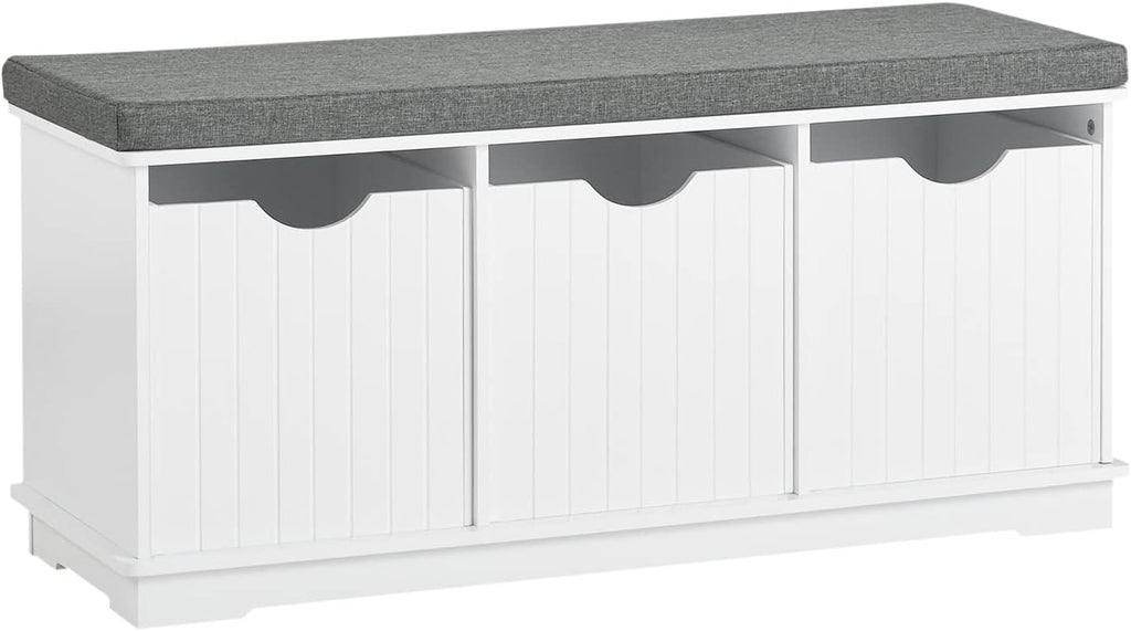 White Drawer Cushioned Storage Shoe Bench