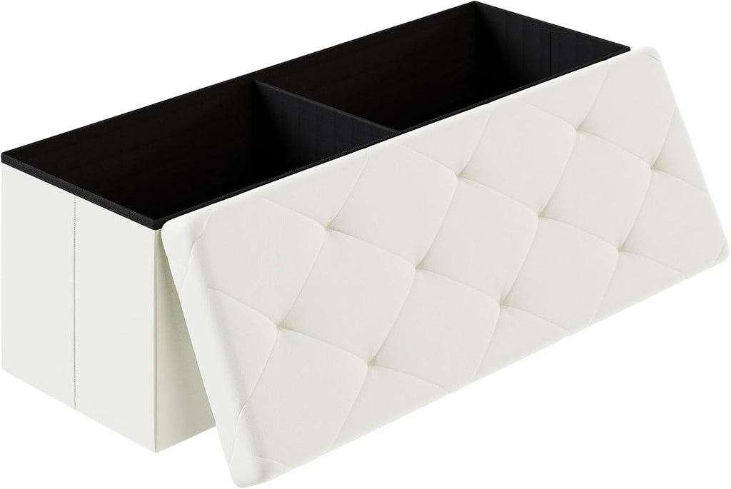 Beige Synthetic Leather Folding Storage Bench
