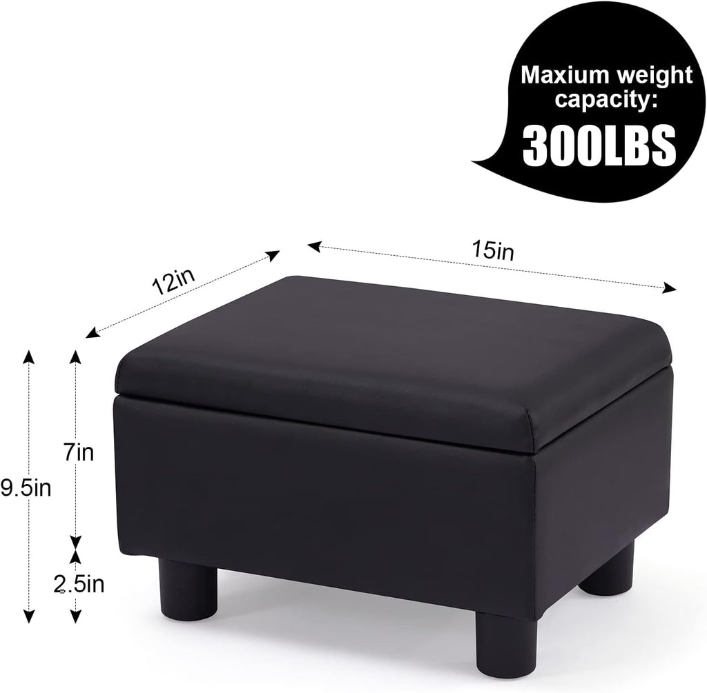 Black Small Leather Foot Stool