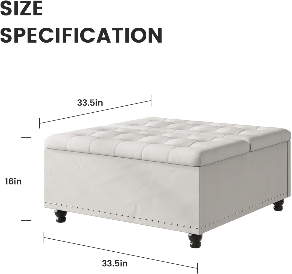 Beige Tufted Storage Ottoman