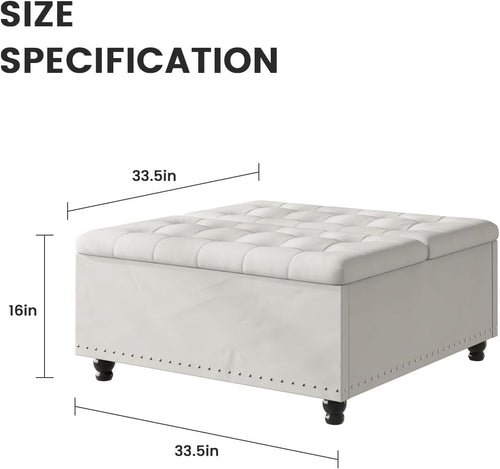 Beige Tufted Storage Ottoman