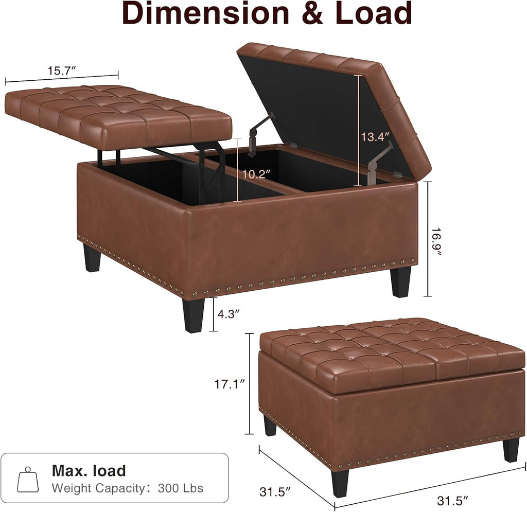 Brown Leather Storage Ottoman