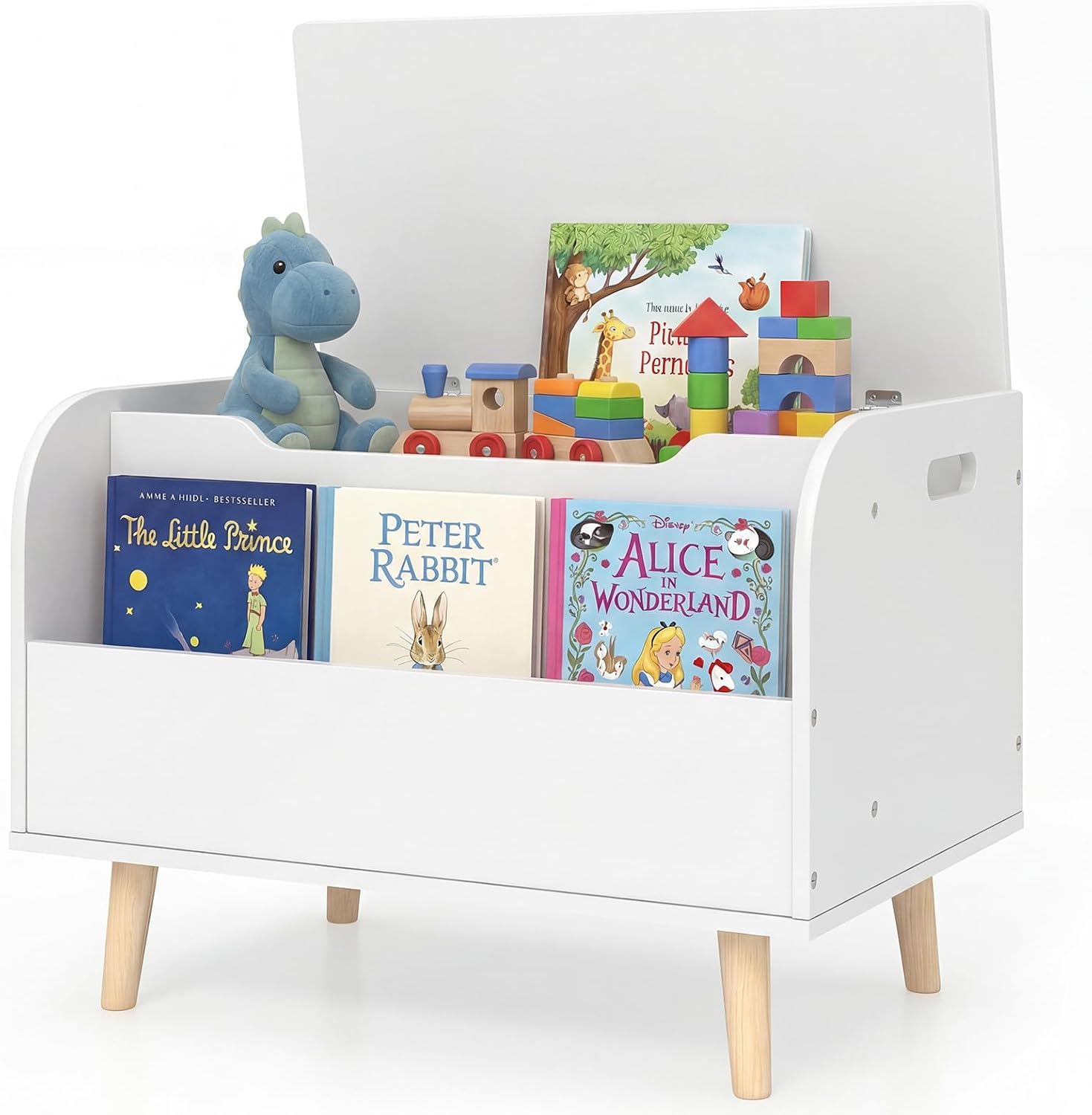 White Kids Toy Chest with Bookshelf
