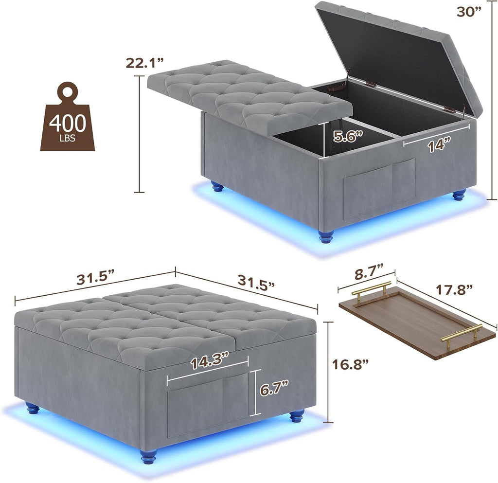 Gray Velvet Charging Ottoman