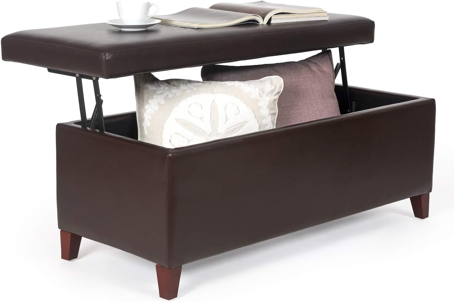 Brown Rectangular Lift Top Storage Ottoman