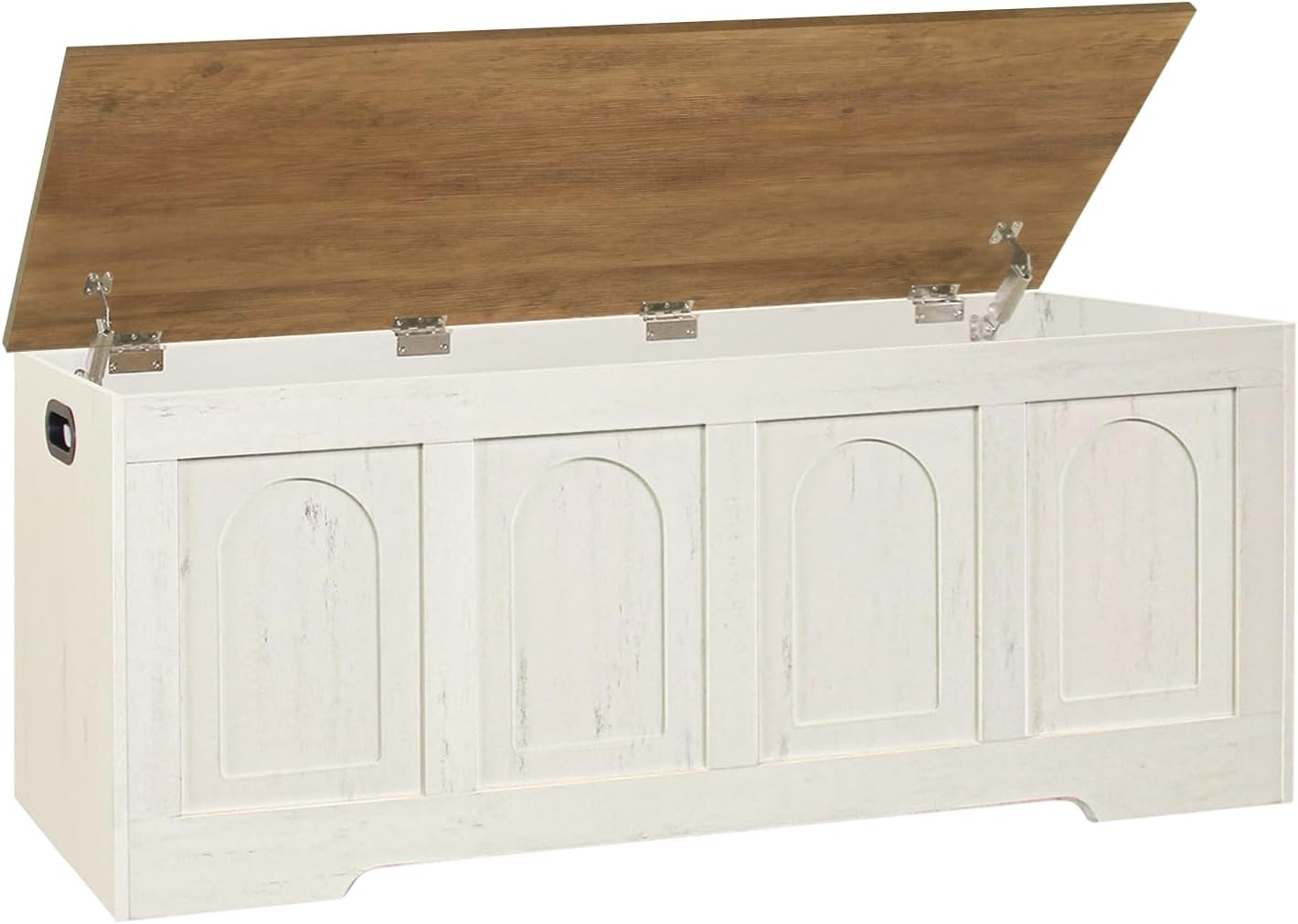 Honey Brown Rustic White Flip Top Wooden Storage Chest