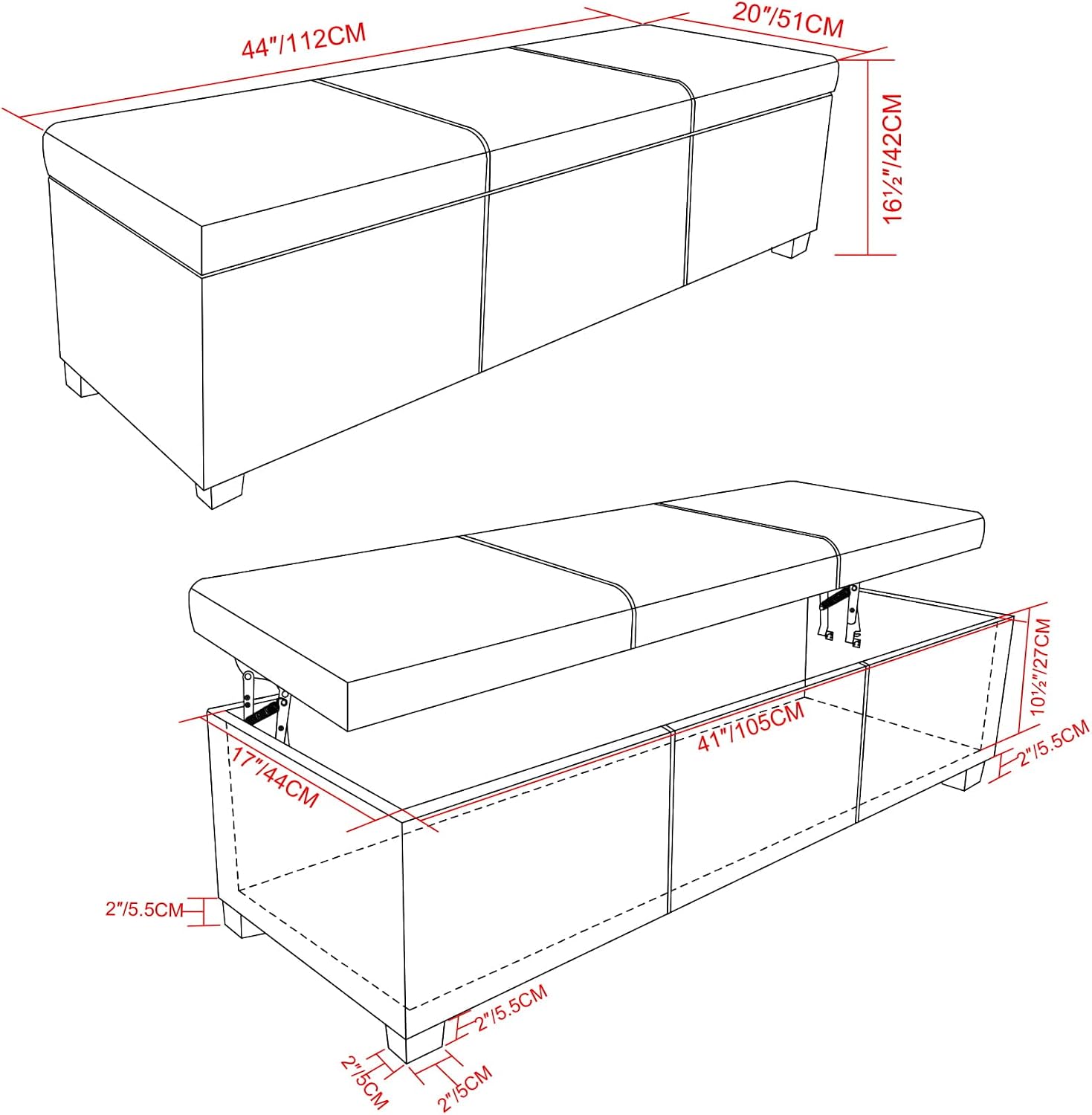 Brown Rectangular Storage Ottoman