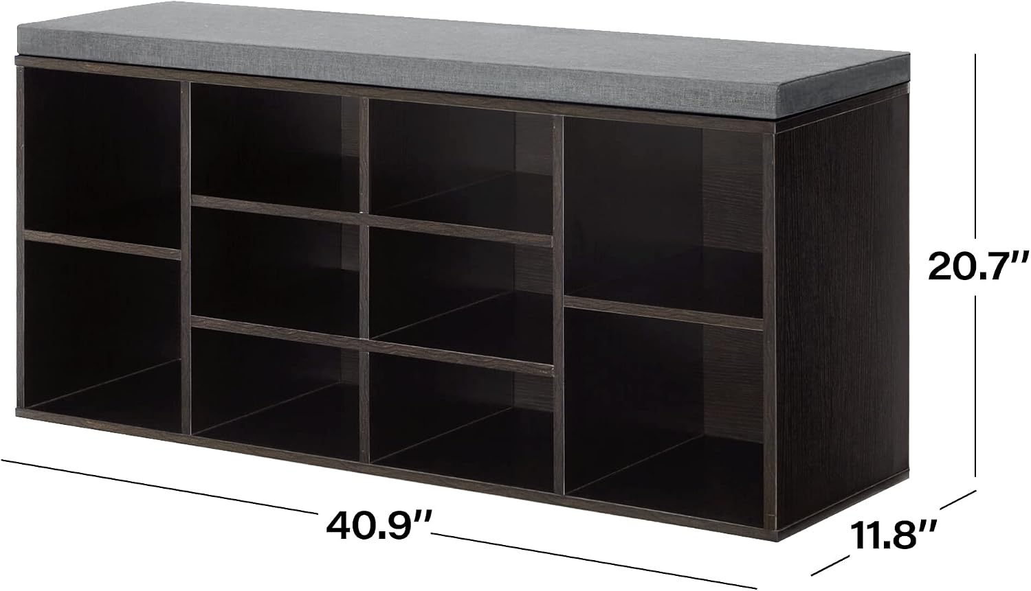 Black 10-Compartment Storage Shoe Bench