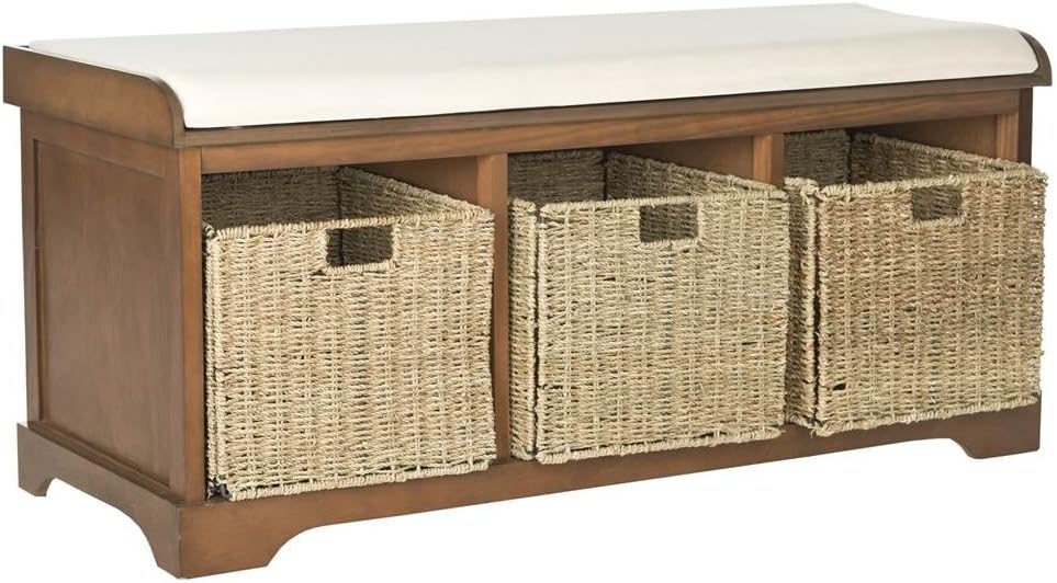Brown Farmhouse Lift Top Solid Wood Storage Bench