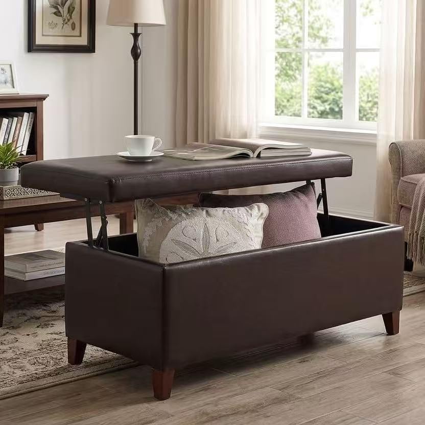 Brown Rectangular Lift Top Storage Ottoman