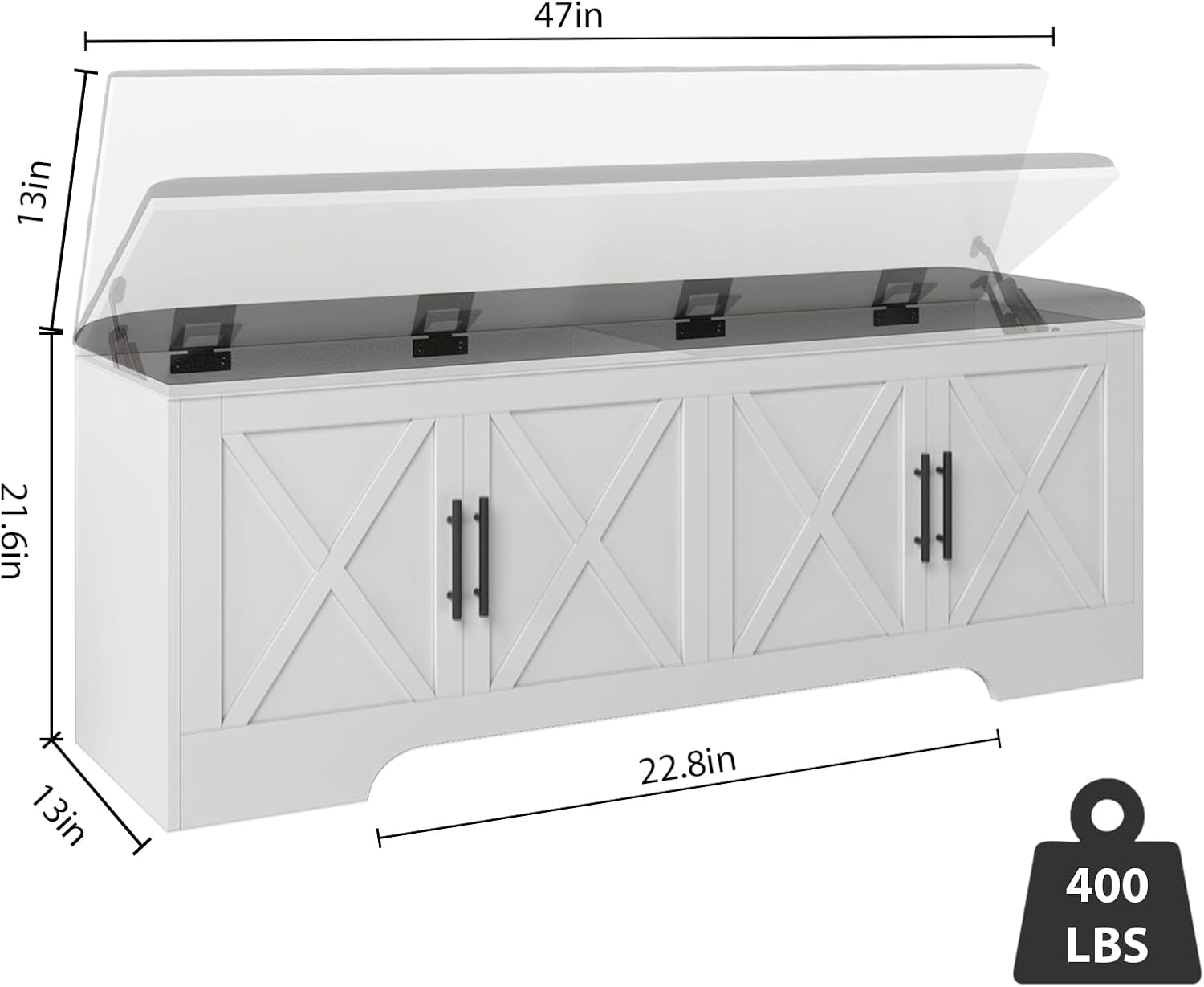 White Lift Top Storage Window Bench   你都有哪些颜色的储物长凳？   这款长凳的承重能力如何？   长凳的坐垫是什么材质的？
