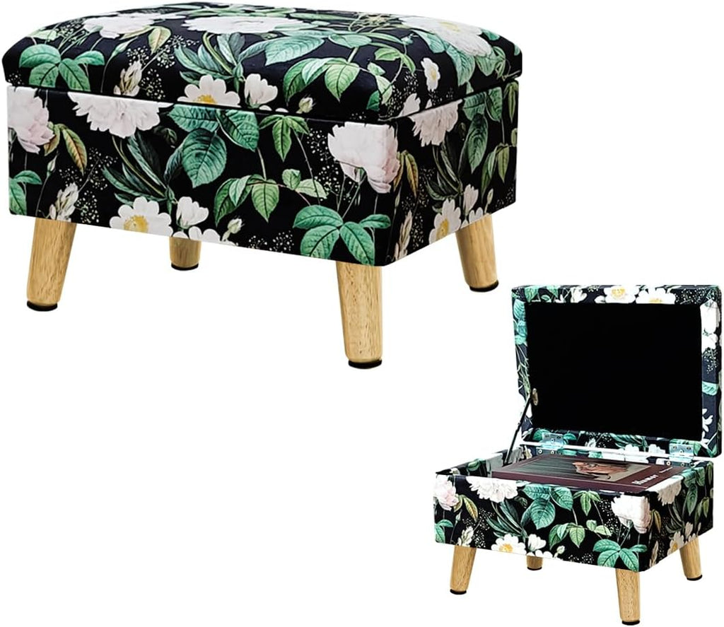 Green Printed Storage Foot Stool