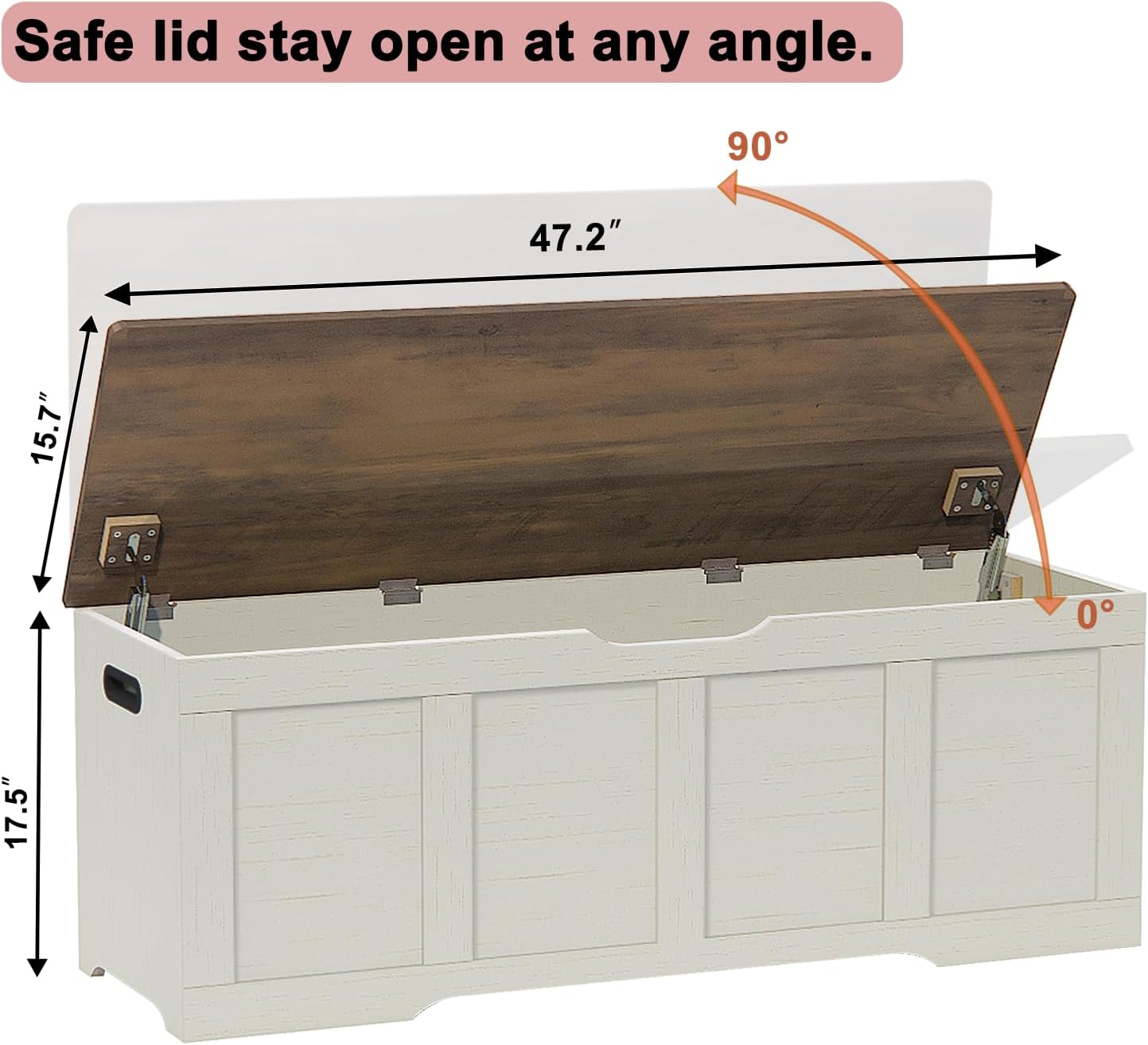 Brown Rustic White Safety Hinge Flip Top Storage Chest Bench