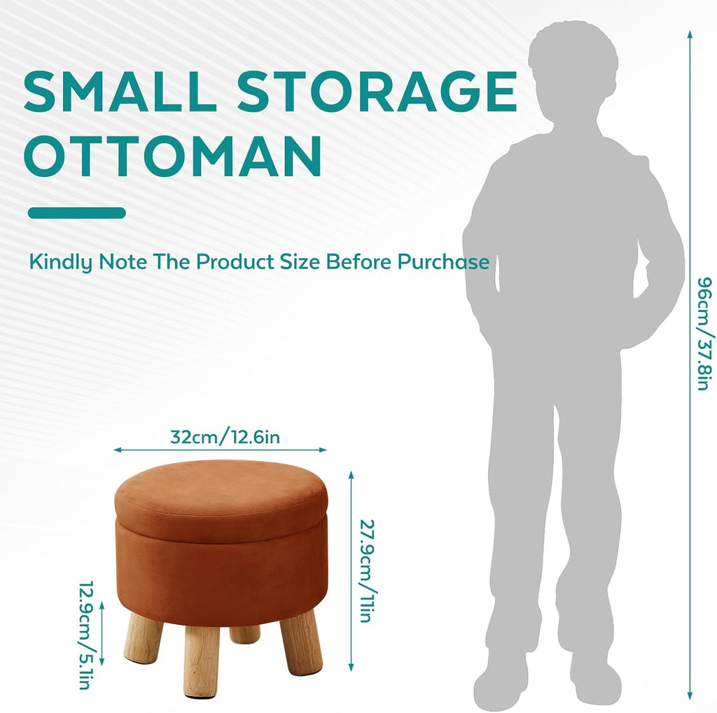 Orange Velvet Round Storage Foot Stool