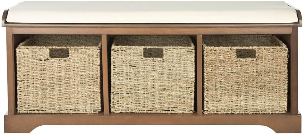 Brown Farmhouse Lift Top Solid Wood Storage Bench