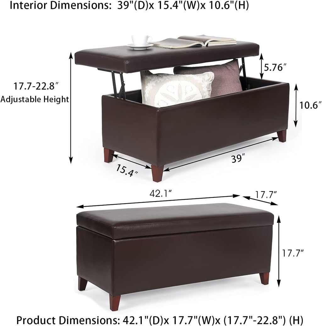 Brown Rectangular Lift Top Storage Ottoman
