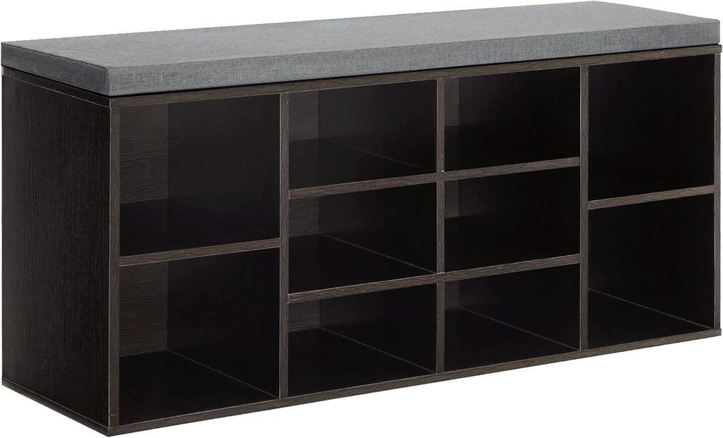 Black 10-Compartment Storage Shoe Bench