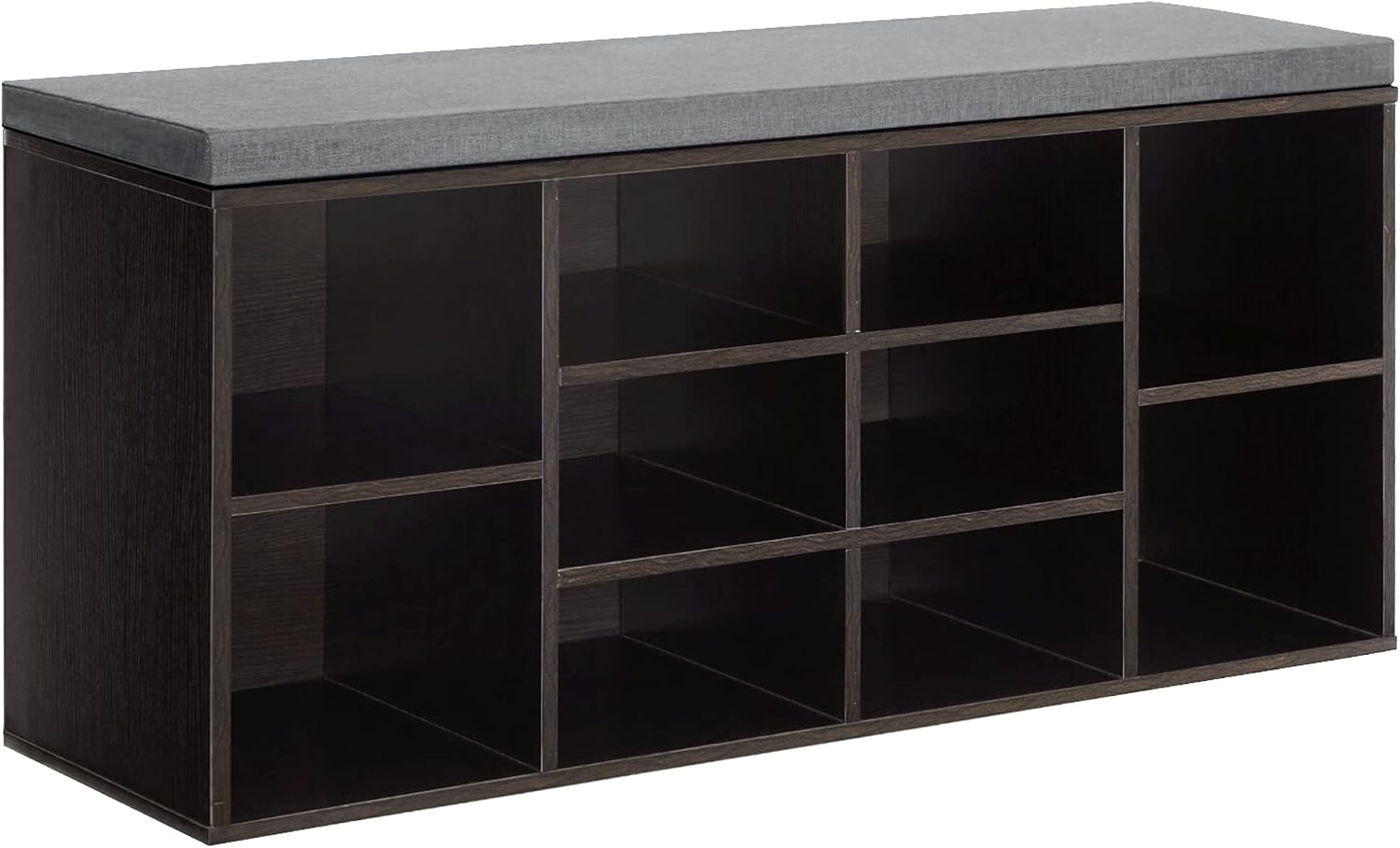 Black 10-Compartment Storage Shoe Bench