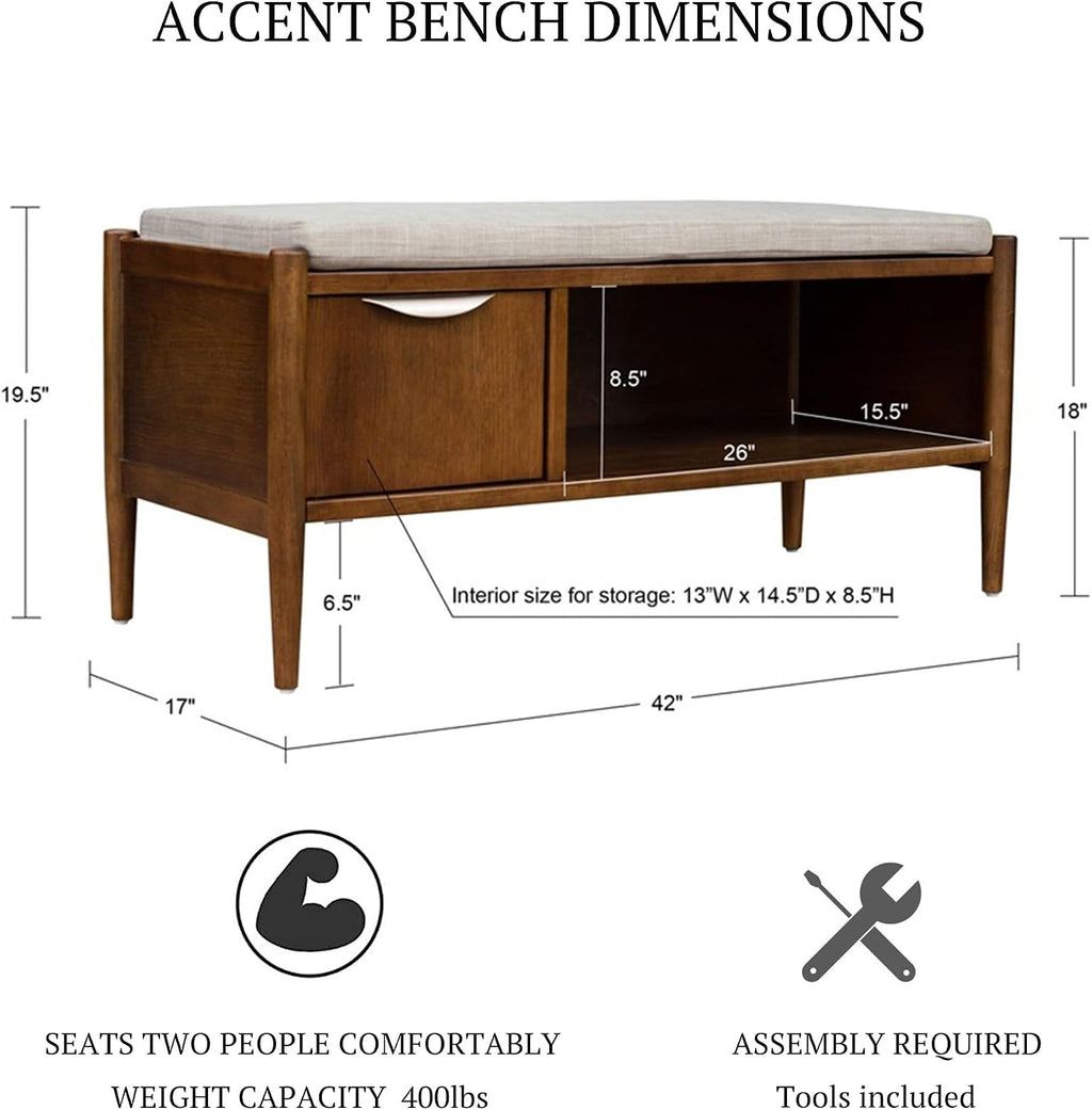 Walnut Brown Storage Entryway Shoe Bench