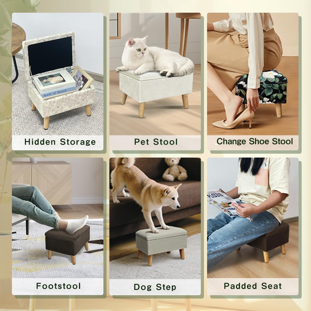 Green Printed Storage Foot Stool