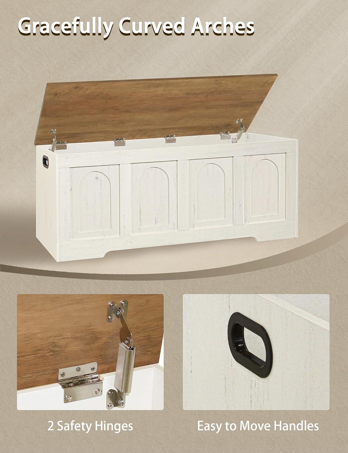 Honey Brown Rustic White Flip Top Wooden Storage Chest