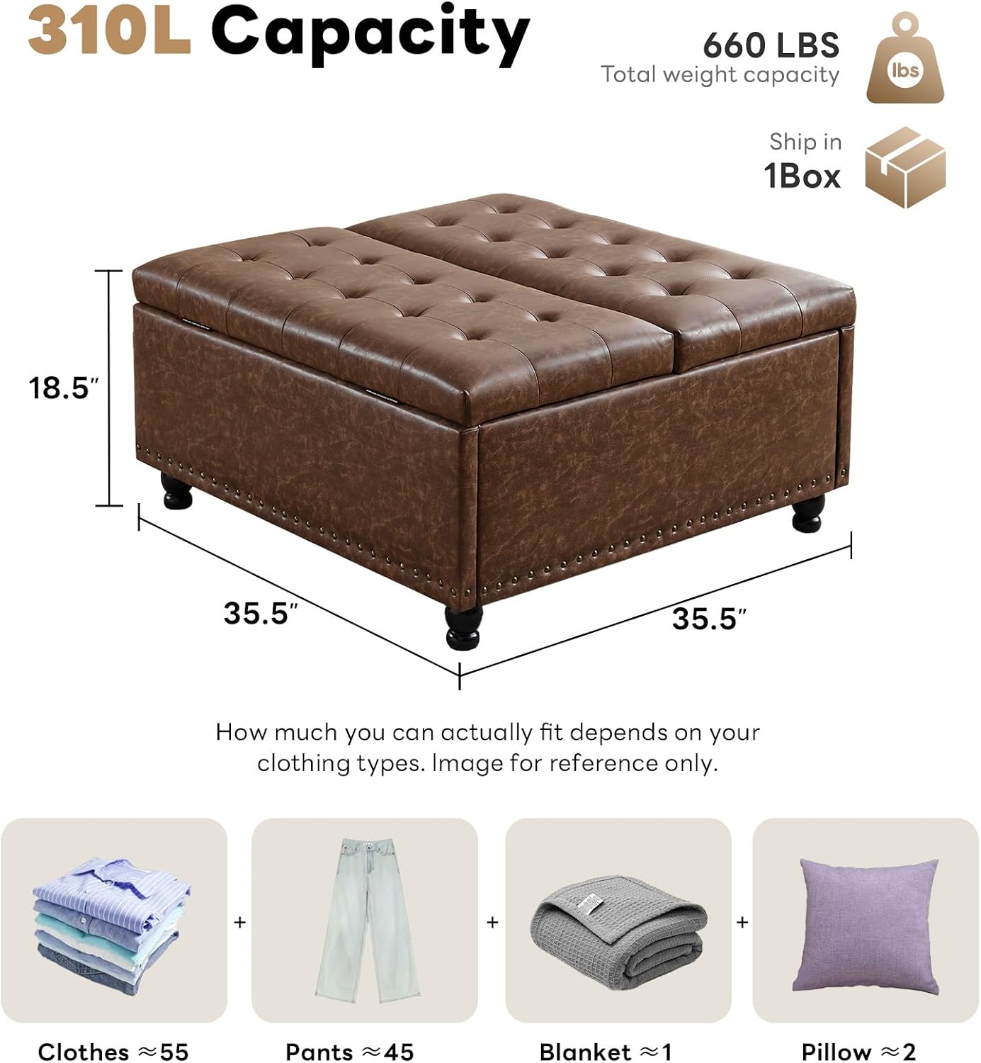 Brown Leather Lift Storage Ottoman