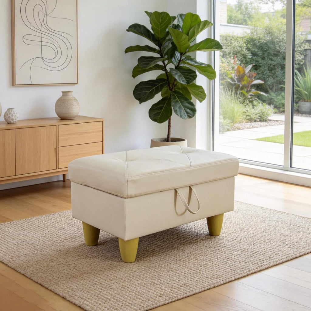 Slate Gray Linen Storage Foot Stool