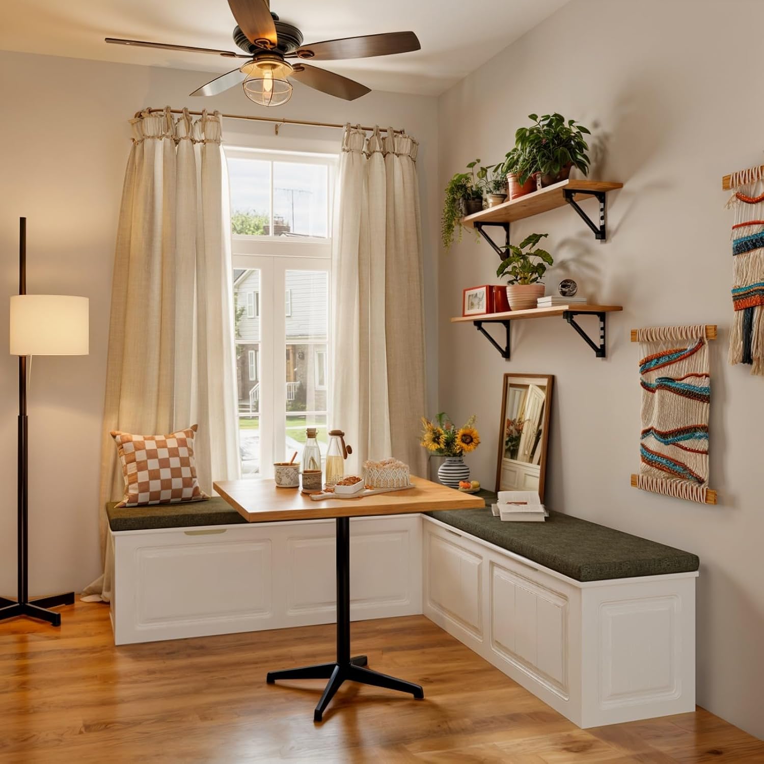 White Grey L-Shaped Storage Breakfast Nook Bench