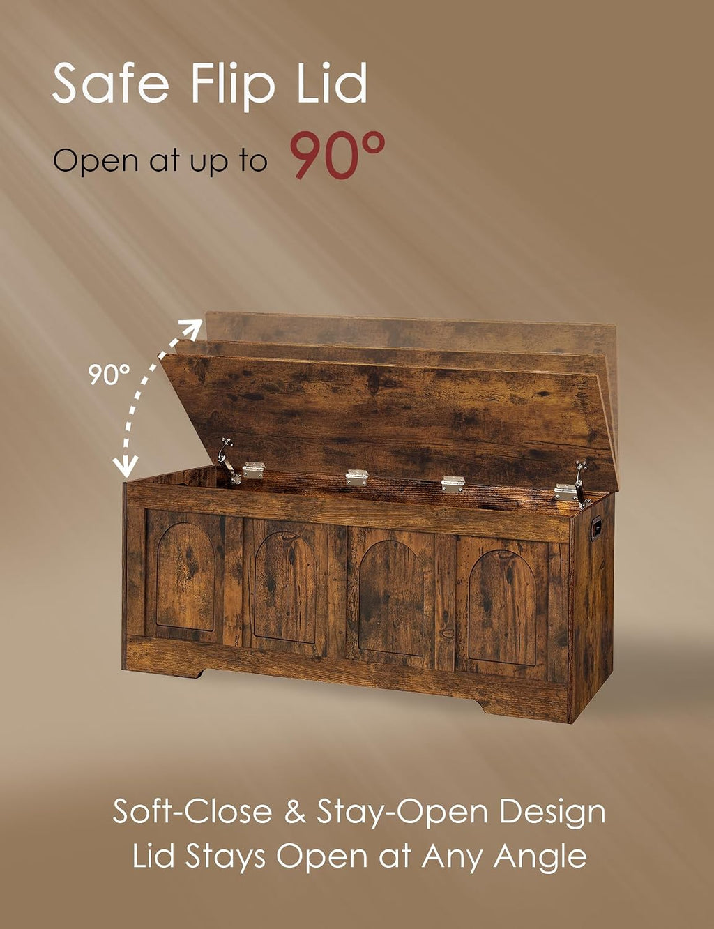 Rustic Brown Flip Top Large Wooden Storage Chest
