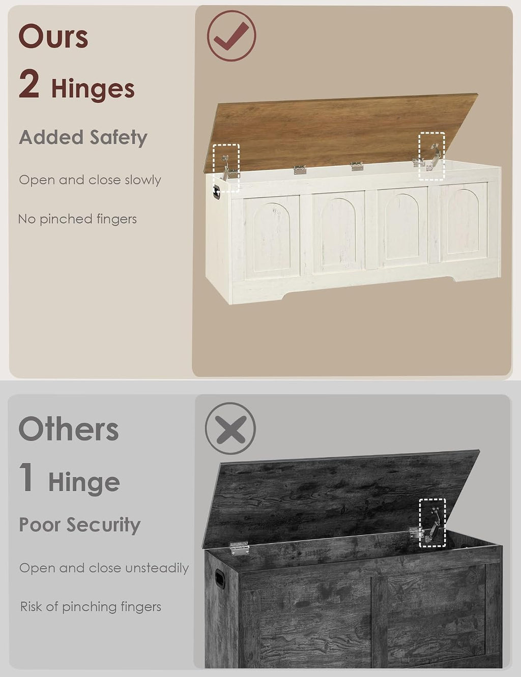 Honey Brown Rustic White Flip Top Wooden Storage Chest