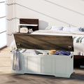 Brown Rustic White Safety Hinge Flip Top Storage Chest Bench