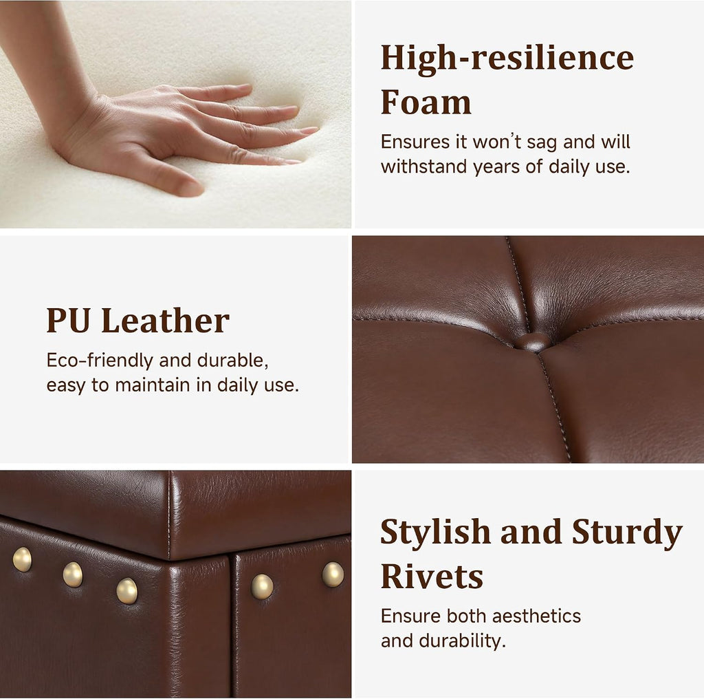 Brown PU Charging Storage Ottoman