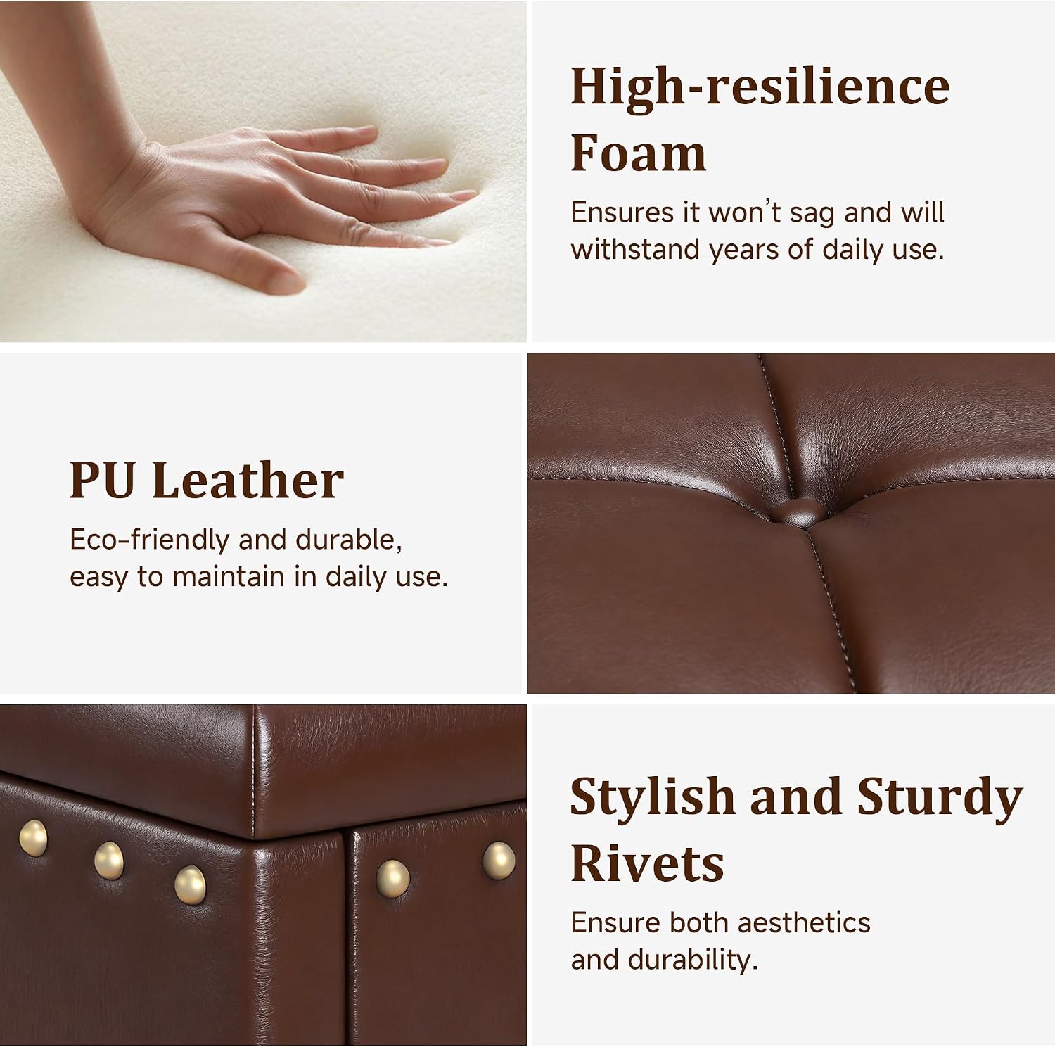 Brown PU Charging Storage Ottoman