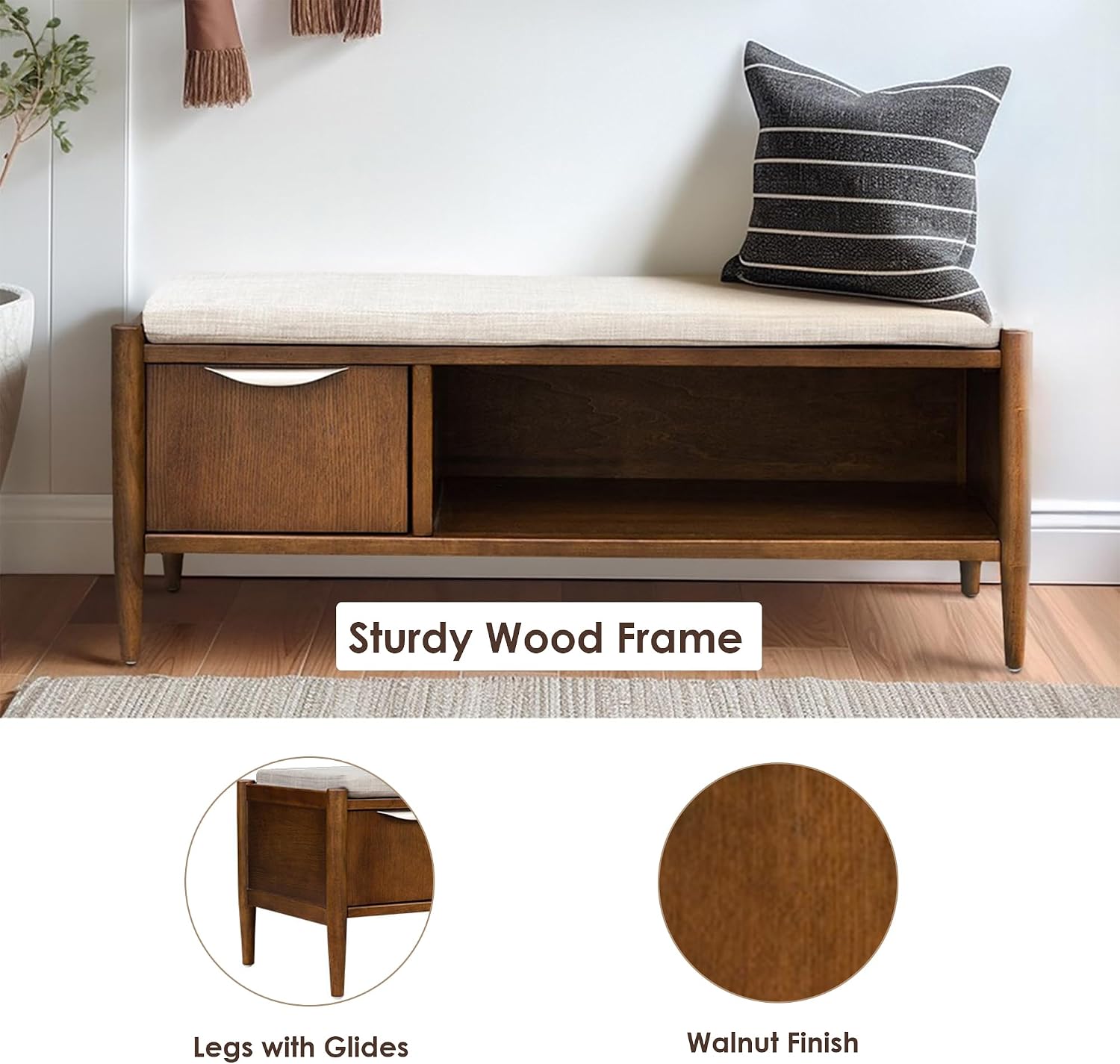 Walnut Brown Storage Entryway Shoe Bench