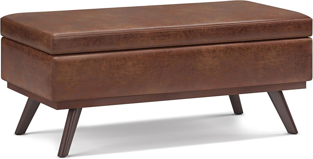 Saddle Brown Mid-Century Storage Ottoman
