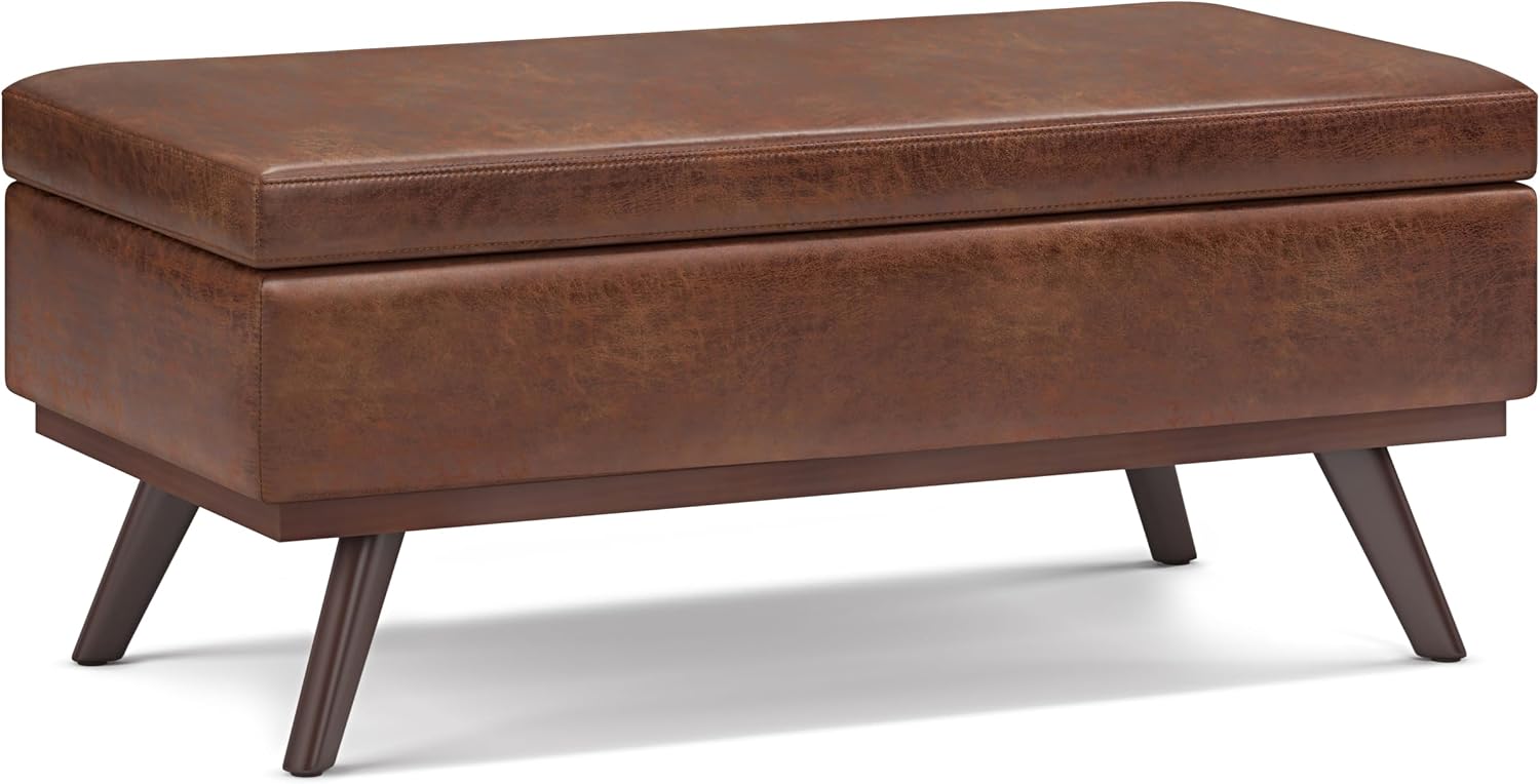 Saddle Brown Mid-Century Storage Ottoman