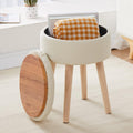 White Linen Round Storage Vanity Stool