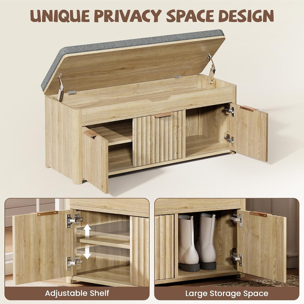 Natural Wood Lift Top Shoe Storage Bench