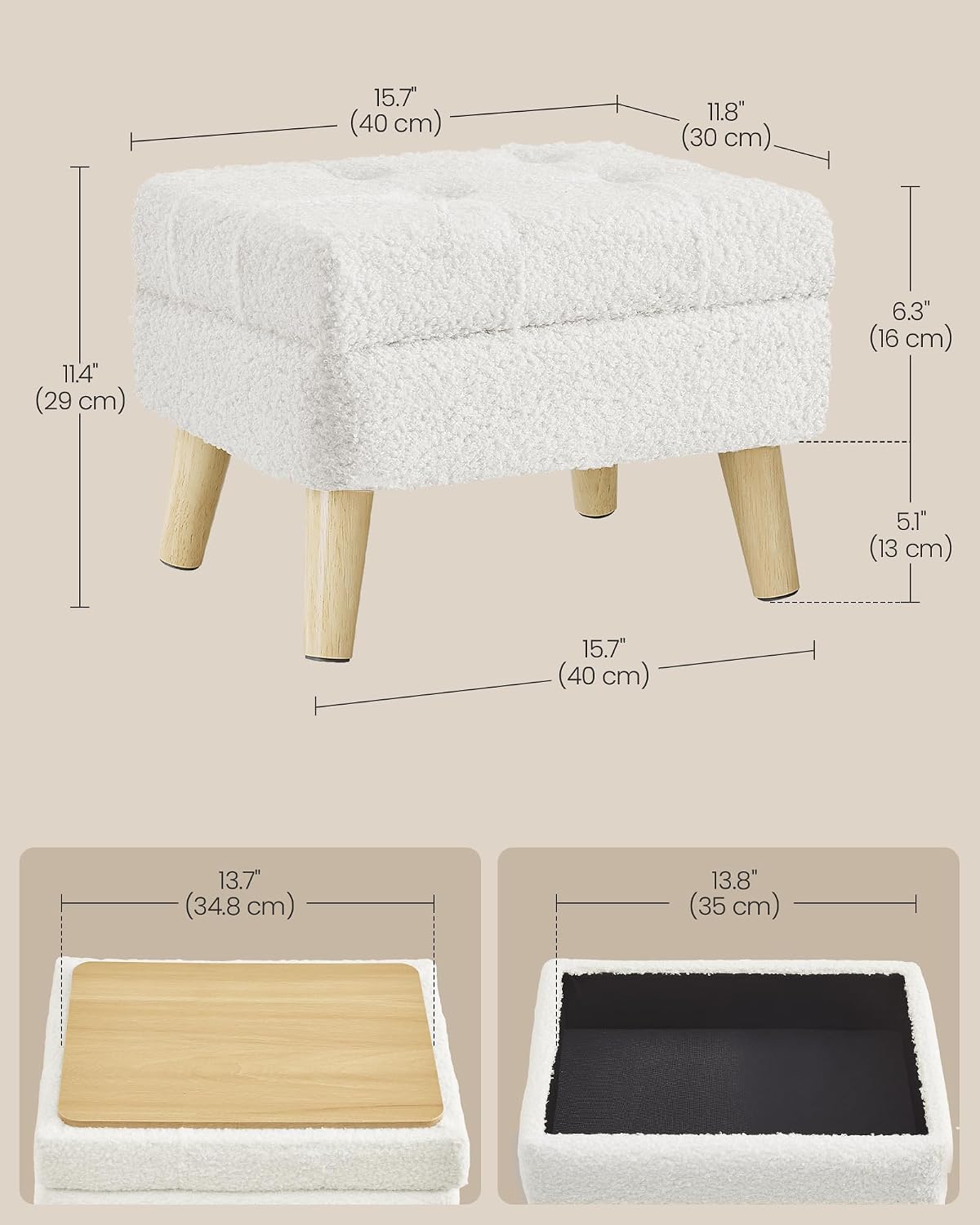 Cream Teddy Fleece Storage Foot Stool