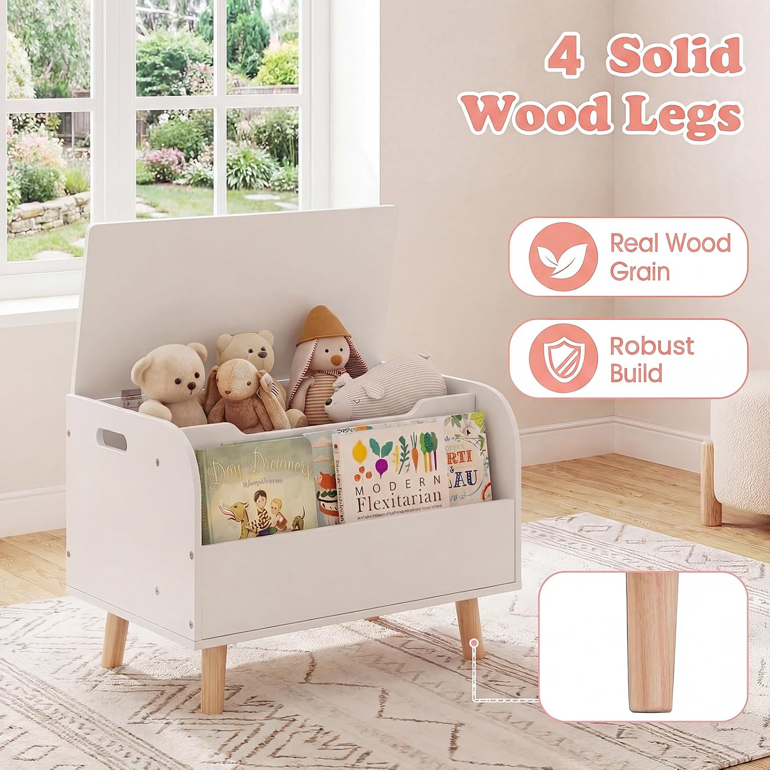 White Kids Toy Chest with Bookshelf