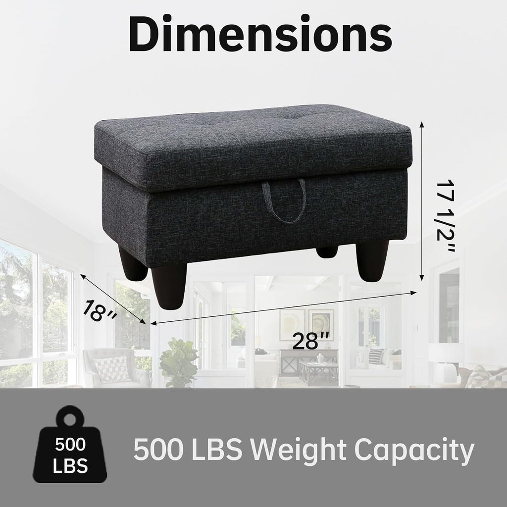 Slate Gray Linen Storage Foot Stool